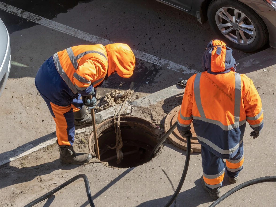 Professional drain unblocking service fixing a stubborn blocked drain using high-pressure equipment