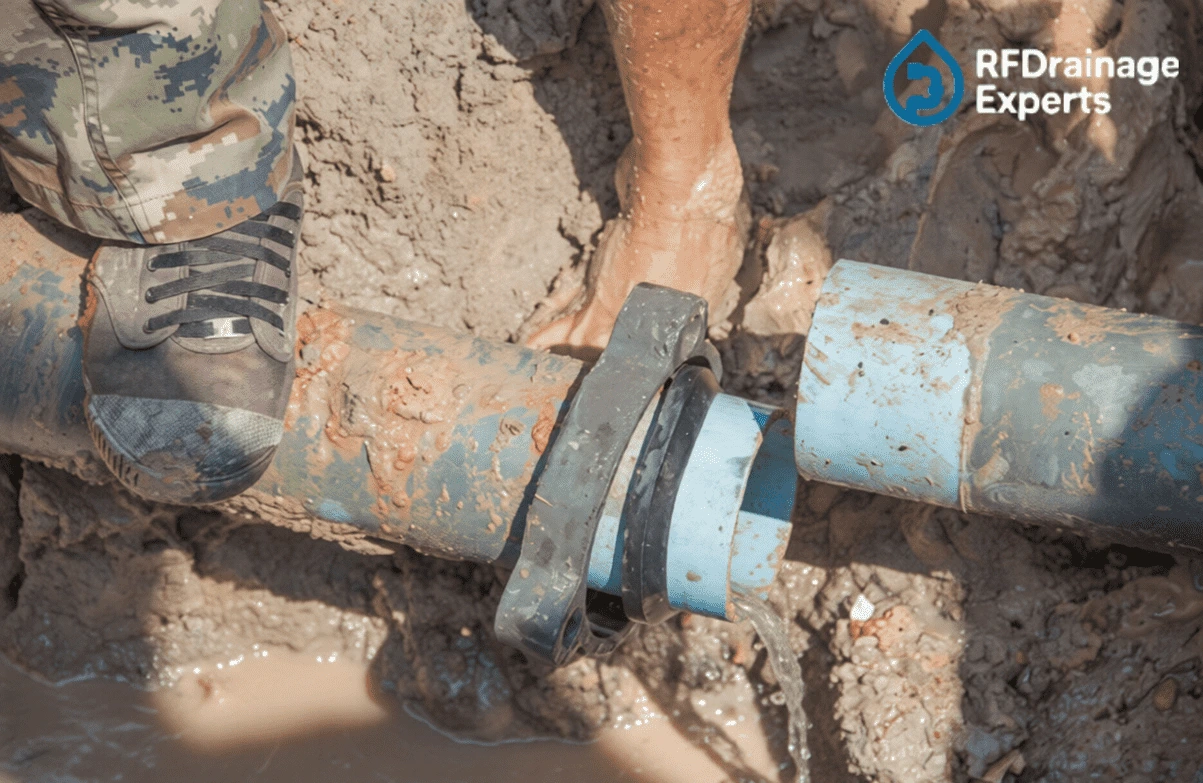 Drain Repairs Issues in London with plumber fixing broken drainage pipe