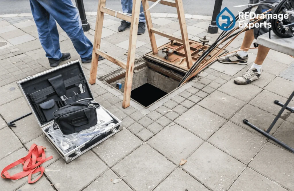 Technician performing Best Drain Inspection in London using CCTV camera equipment