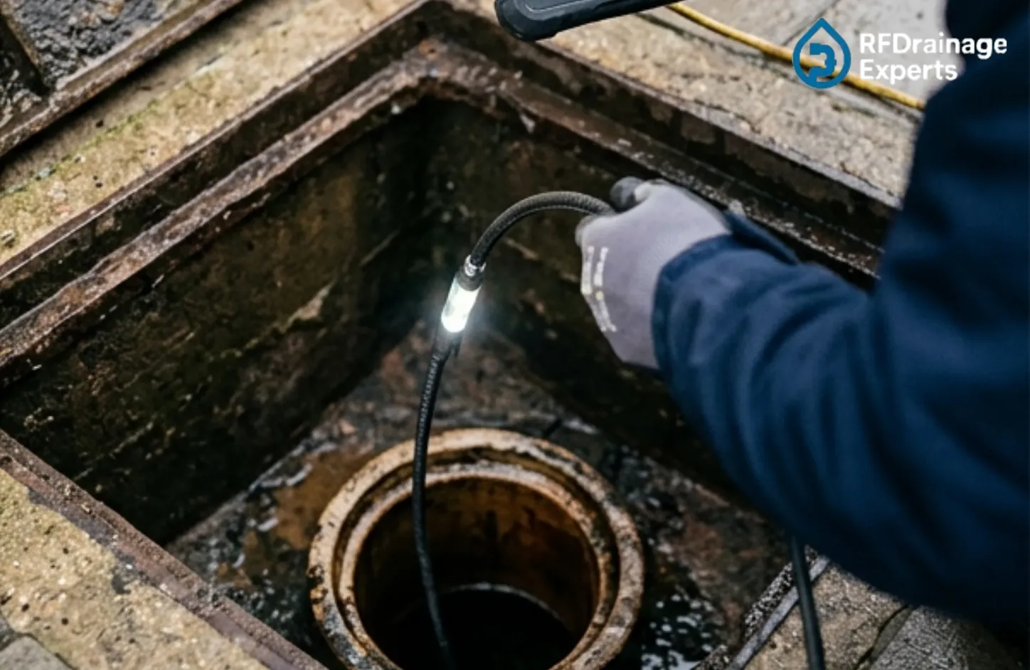 Affordable drain inspection services London with CCTV drain inspection equipment in use.