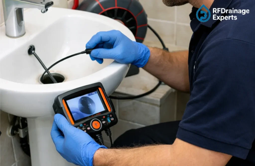 Blocked Drain Unblocking Specialist London clearing a clogged kitchen drain pipe