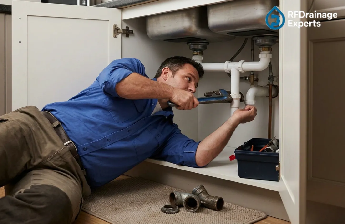 Kitchen Drain Repair Services London plumber fixing blocked kitchen sink
