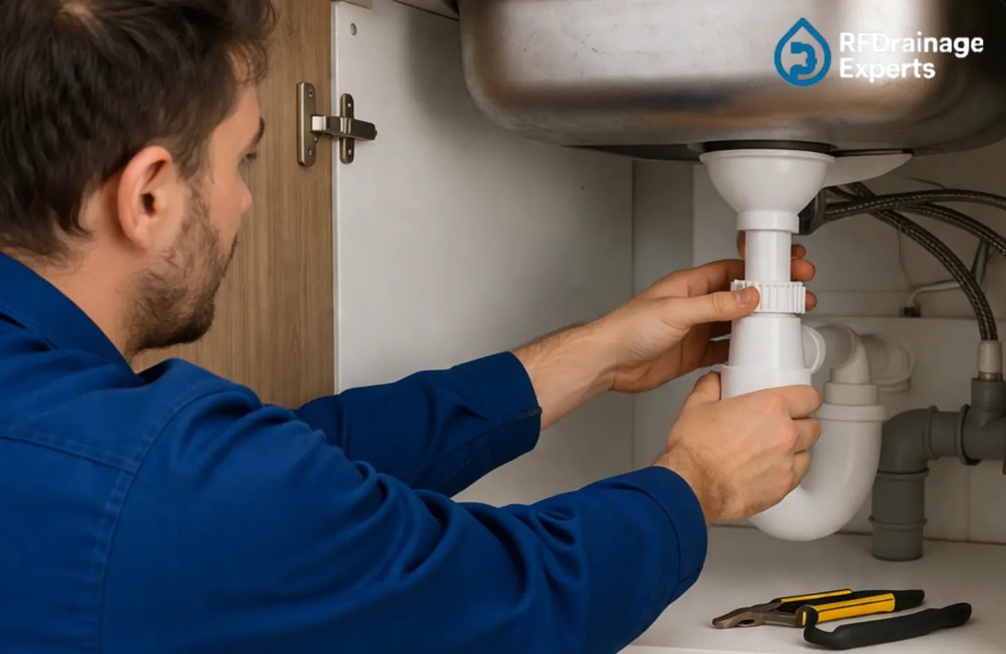 Technician providing Affordable Kitchen Drain cleaning service in a London home